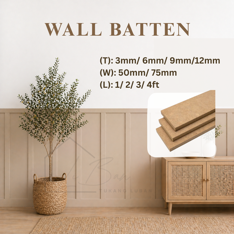 Batten Wall/ Shiplap/ Wainscoting MDF Board 3mm 6mm 9mm 12mm | 50mm 75mm | 1ft 2ft 3ft 4ft