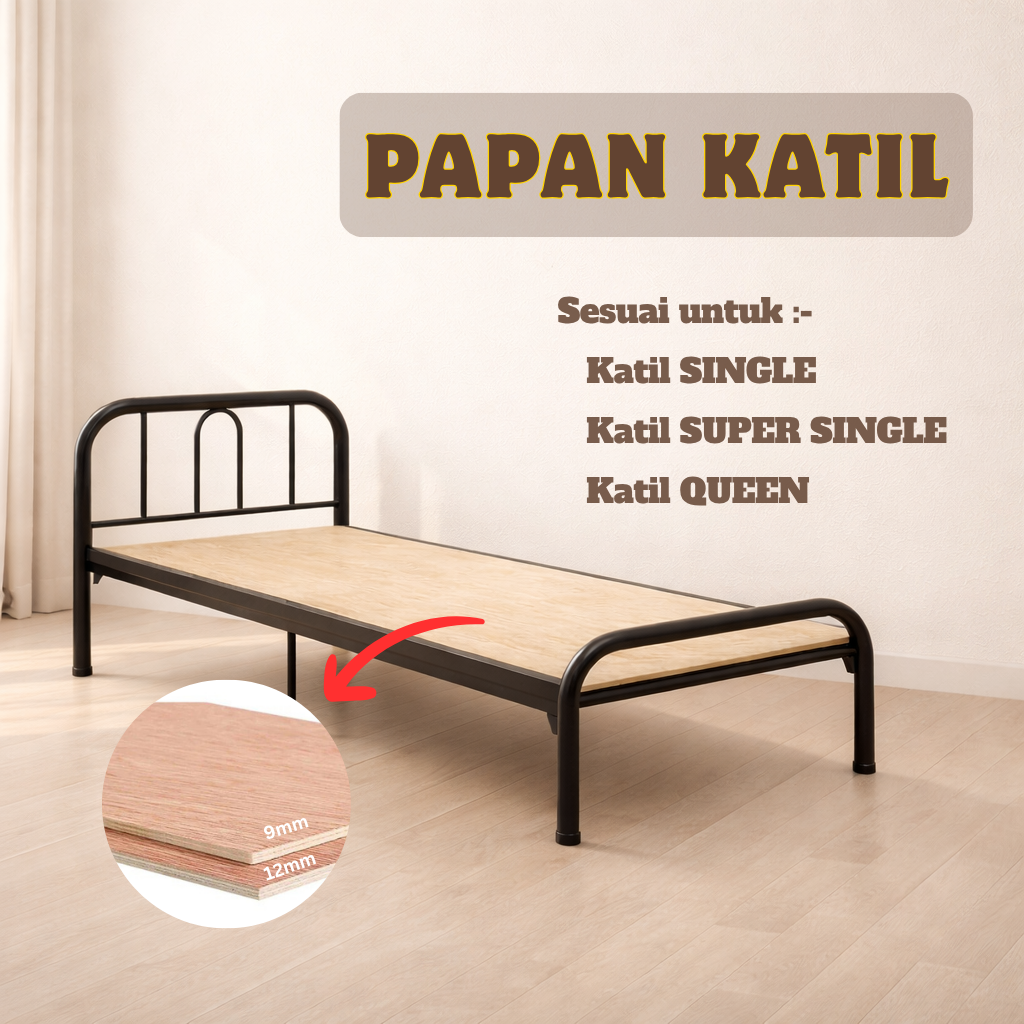 A- PAPAN KATIL Hardwood Plywood MR 9mm, 12mm saiz Single, Super Single, Queen (RM38.69-RM98.09)